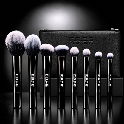 FACE INTERNATIONAL Essential Eight full-size makeup brush set with matching zip pouch