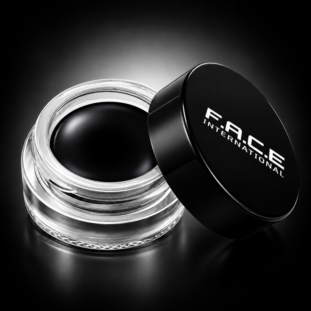 FACE INTERNATIONAL Precision Black Gel Liner in an open glass pot