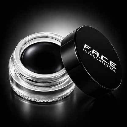 FACE INTERNATIONAL Precision Black Gel Liner in an open glass pot
